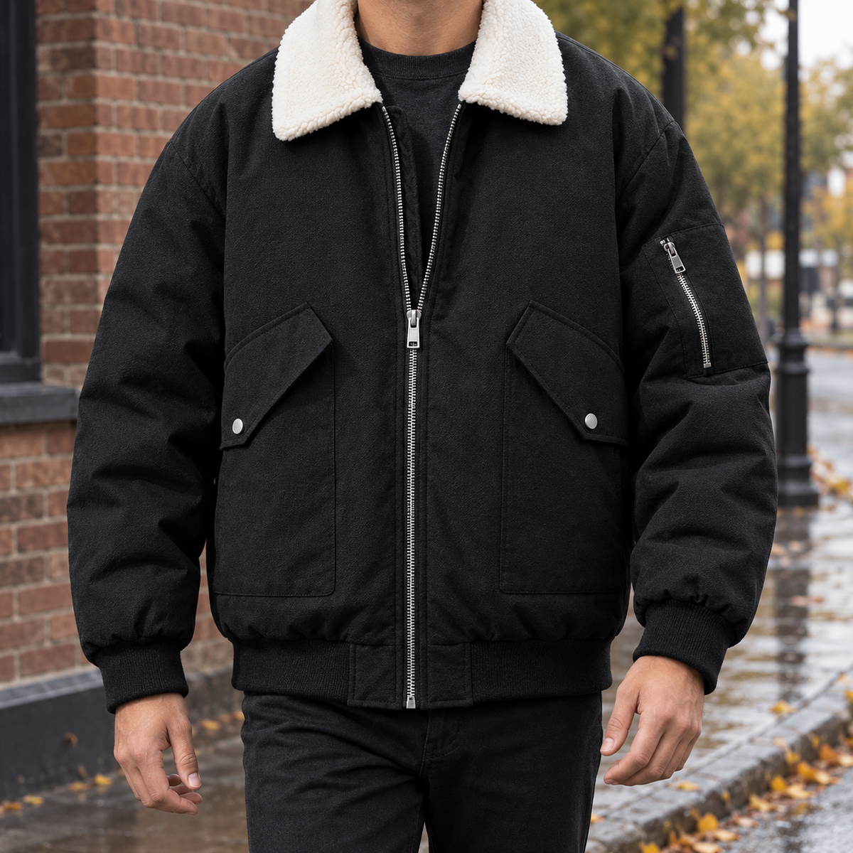 Herren Pilotenjacke mit Kontrastkragen – Regular Fit