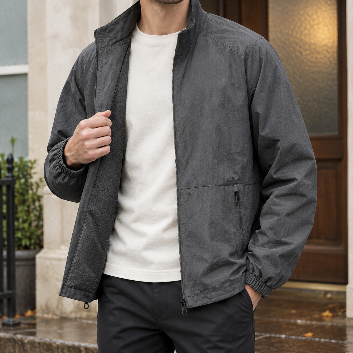 Herren Stehkragenjacke leicht – Regular Fit, Freizeit