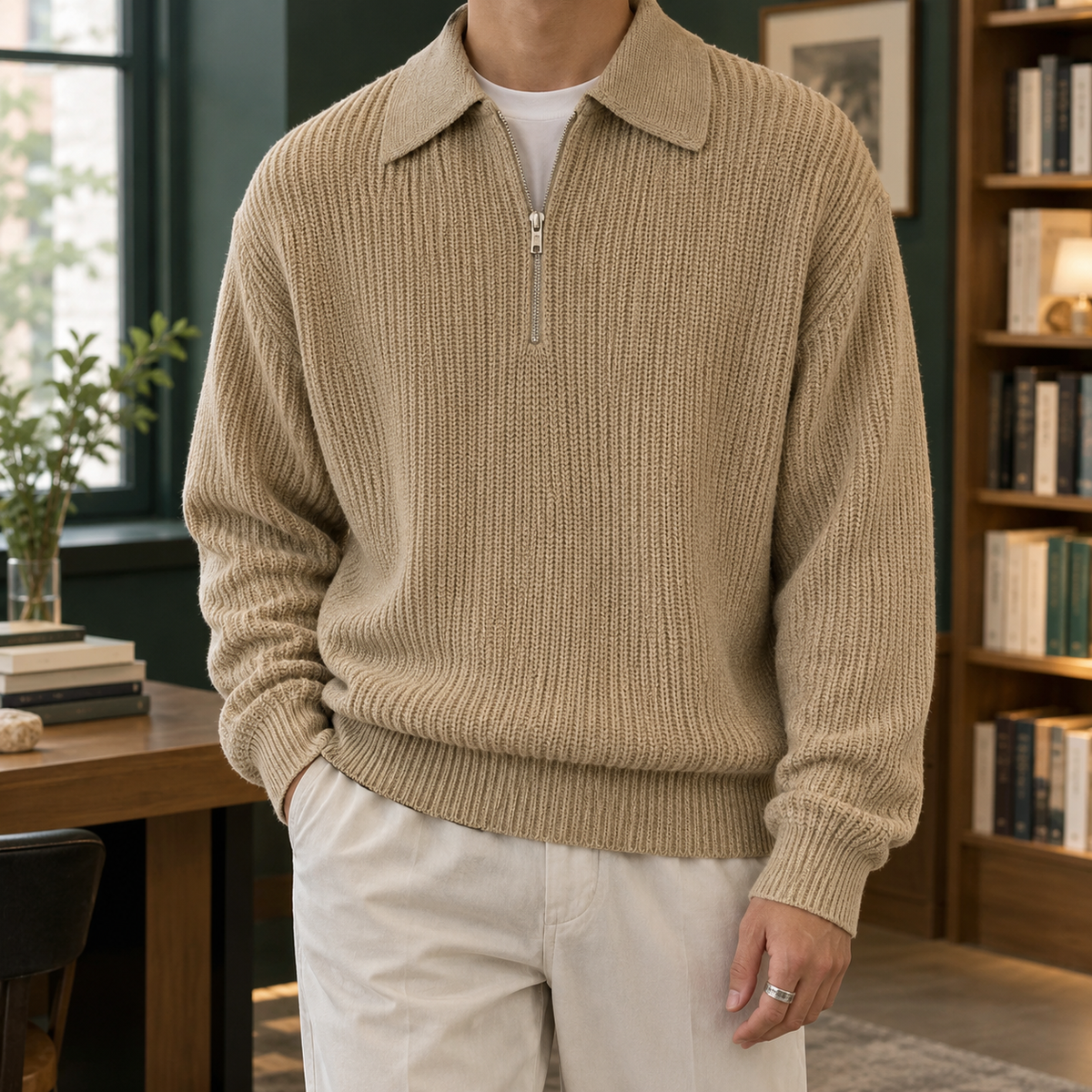 Herren Troyer Pullover mit Reißverschluss – Relaxed Fit
