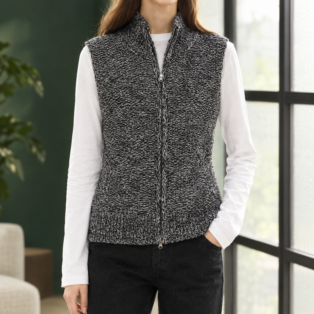 Damen Weste ärmellos mit Stehkragen – Relaxed Fit