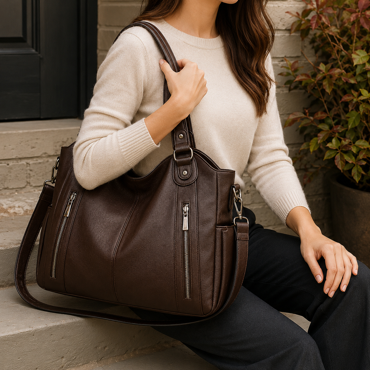 Damen Shopper Farina | Tasche mit Reißverschlusstaschen und Schulterriemen
