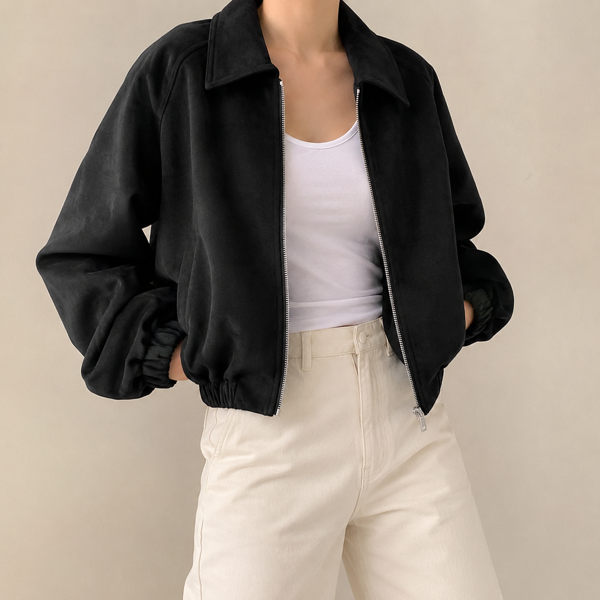 Damen Kunstwildlederjacke Oversize – Casual