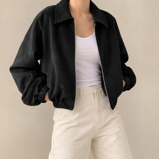 Damen Kunstwildlederjacke Oversize – Casual