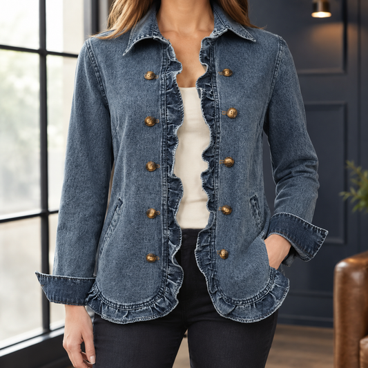 Damen Jeansjacke tailliert mit Rüschen – Freizeit