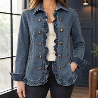 Damen Jeansjacke tailliert mit Rüschen – Freizeit