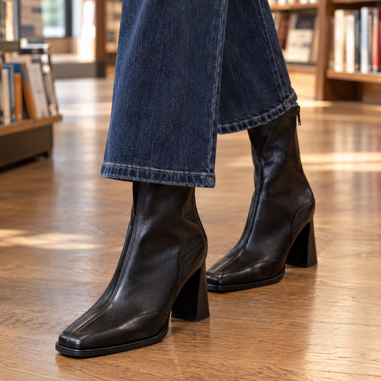 Damen Stiefeletten mit eckiger Zehenform und hohem Blockabsatz