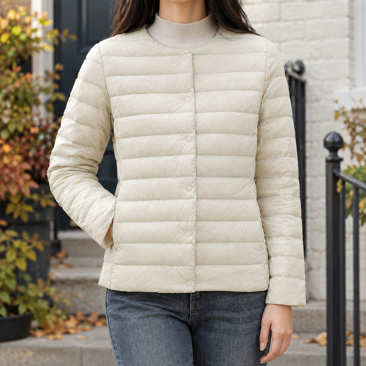 Damen Steppjacke mit rundem Ausschnitt