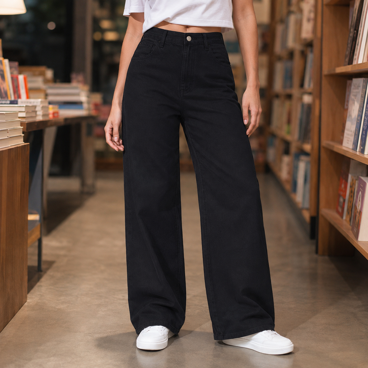 Damen Jeans mit hoher Taille und geräumigem Beinschnitt