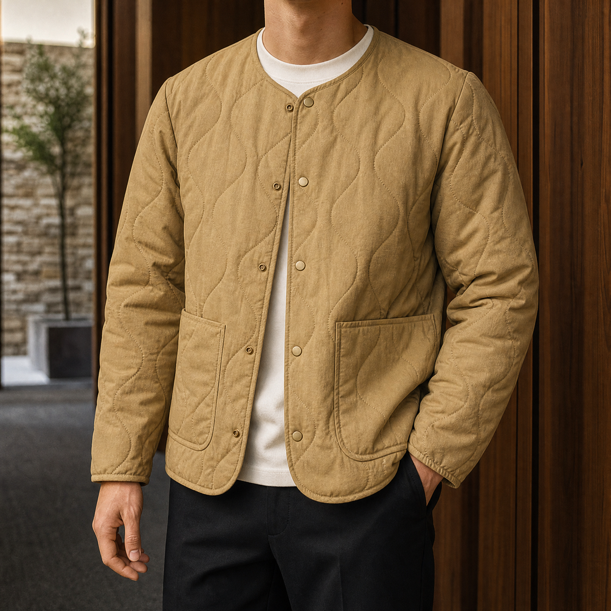 Herren Steppjacke ohne Kragen – Regular Fit