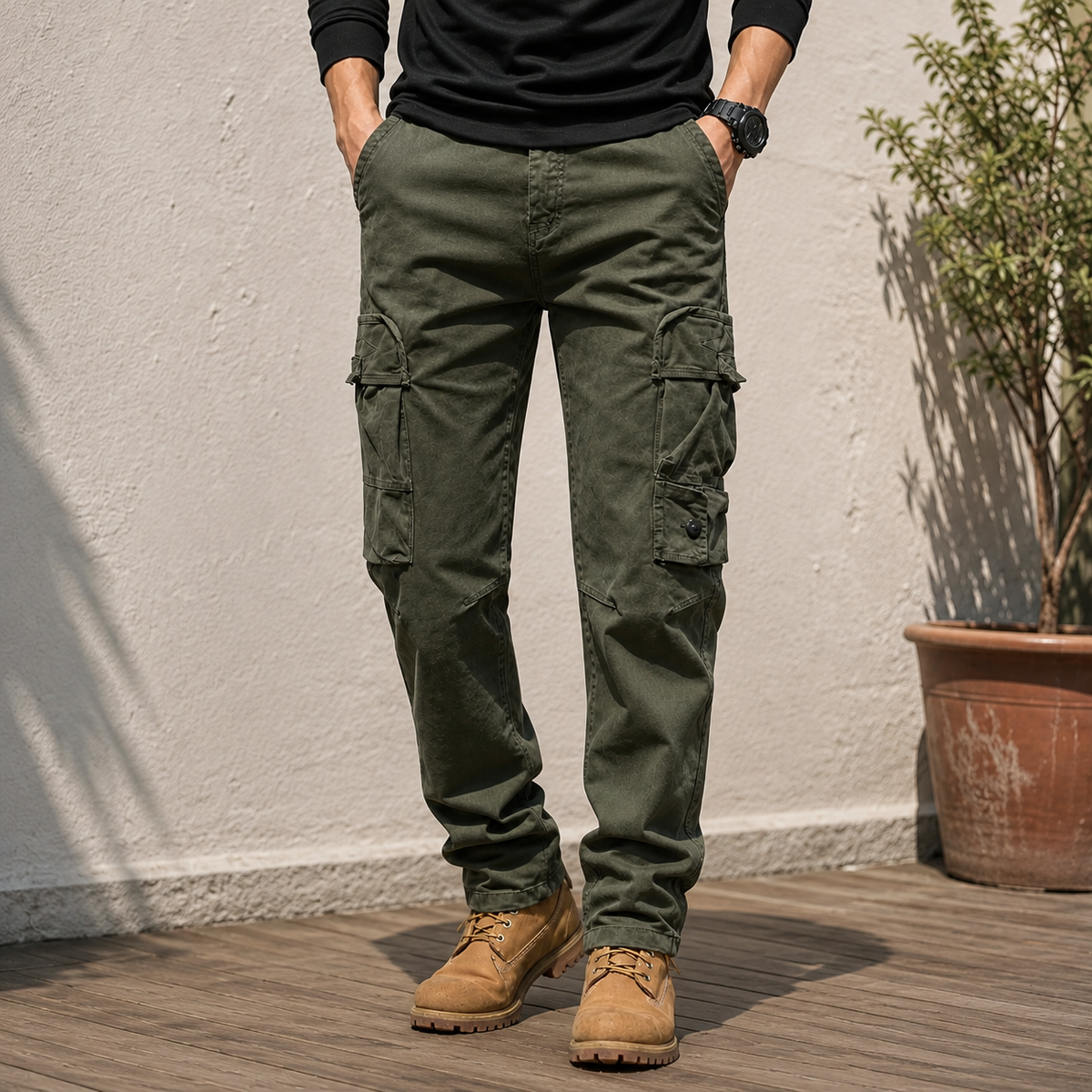 Herren Cargohose mit Taschen in lockerer Passform