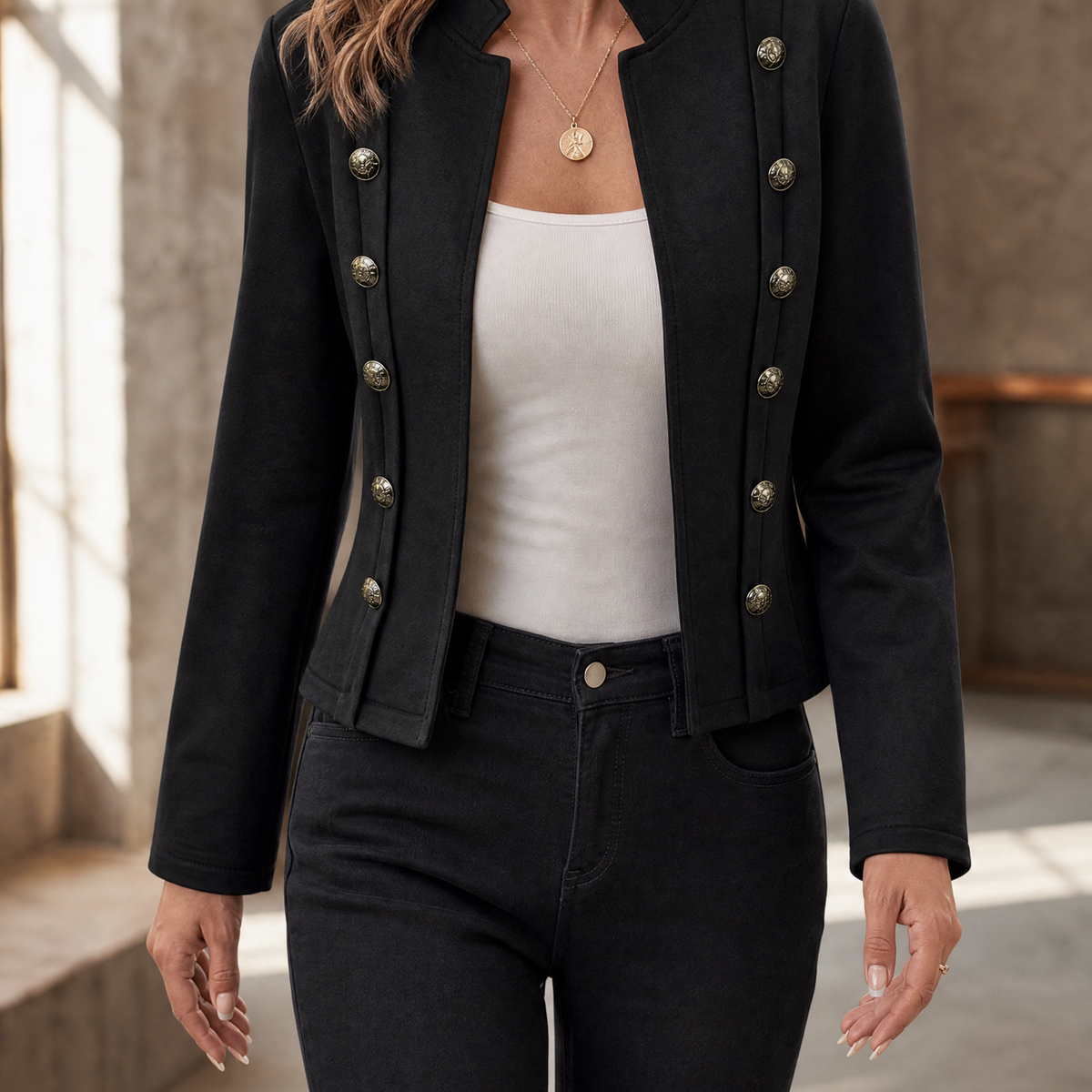 Damen Militärjacke mit Stehkragen – Slim Fit