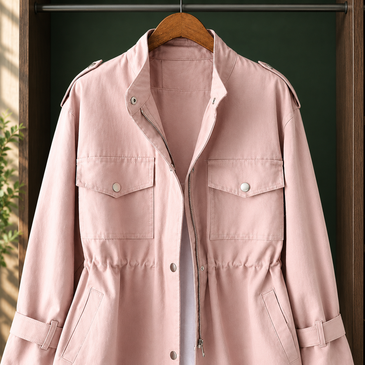 Damen Utility-Jacke Relaxed Fit Casual mit Kordelzugtaille