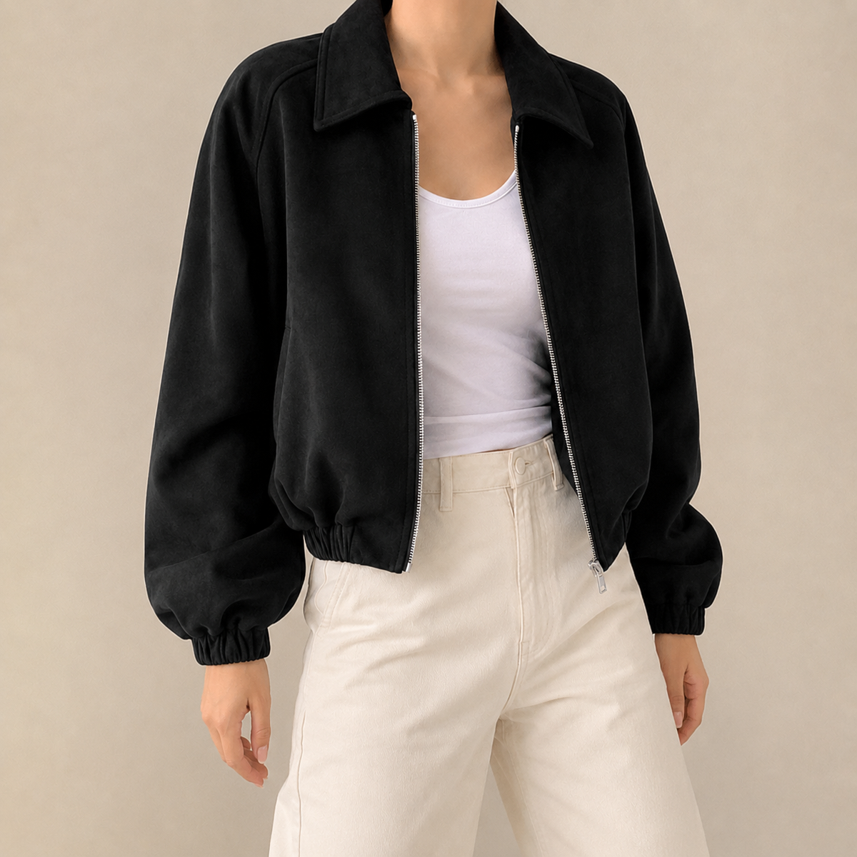 Damen Kunstwildlederjacke Oversize – Casual