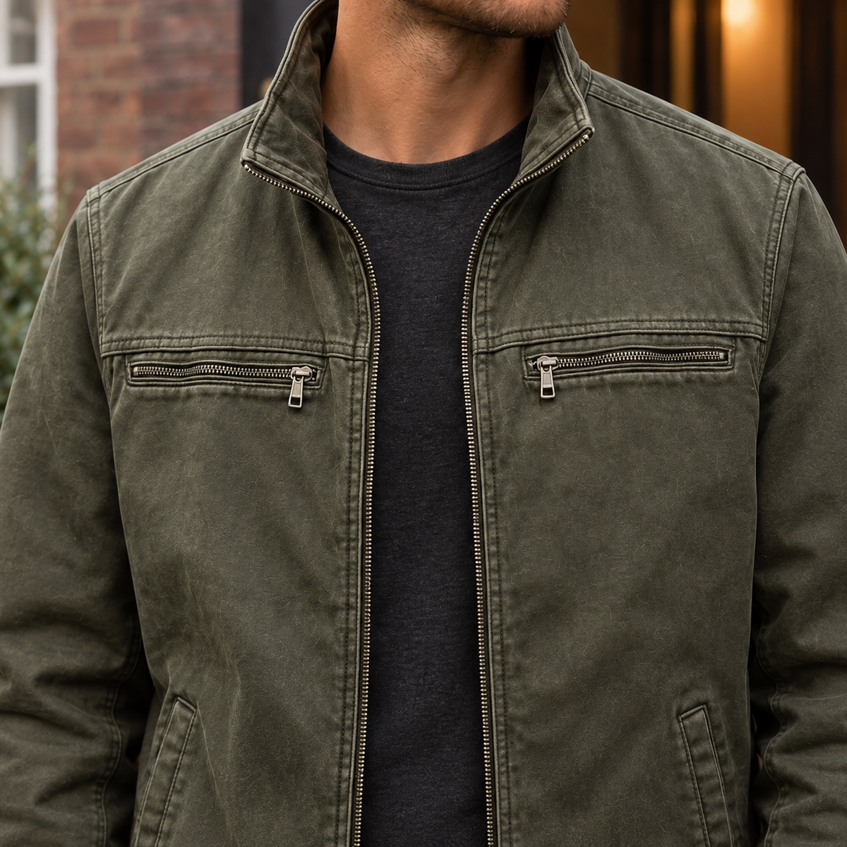 Damen Kunstlederjacke mit Taschen – Regular Fit