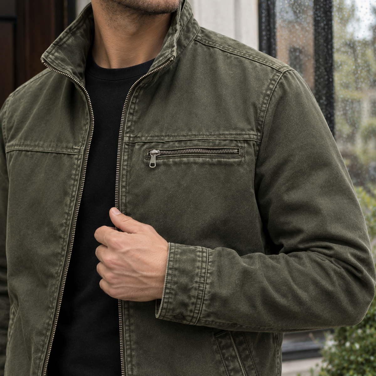 Herren Jacke mit Stehkragen & Reißverschluss – Relaxed Fit