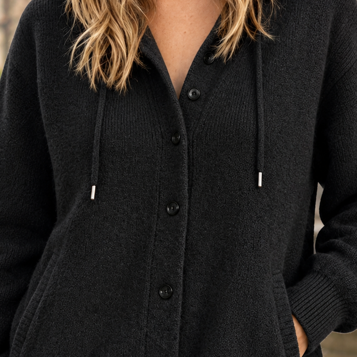 Damen Cardigan mit Kapuze & Knopfleiste – Relaxed Fit