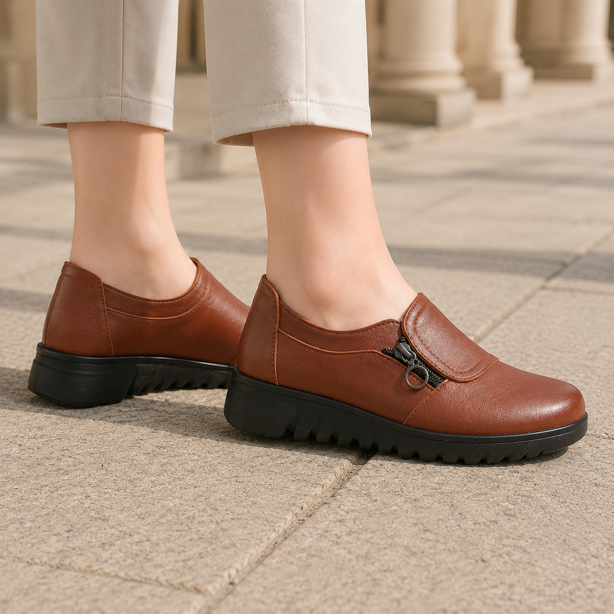 Damen Loafer mit seitlichem Reißverschluss und gepolstertem Obermaterial