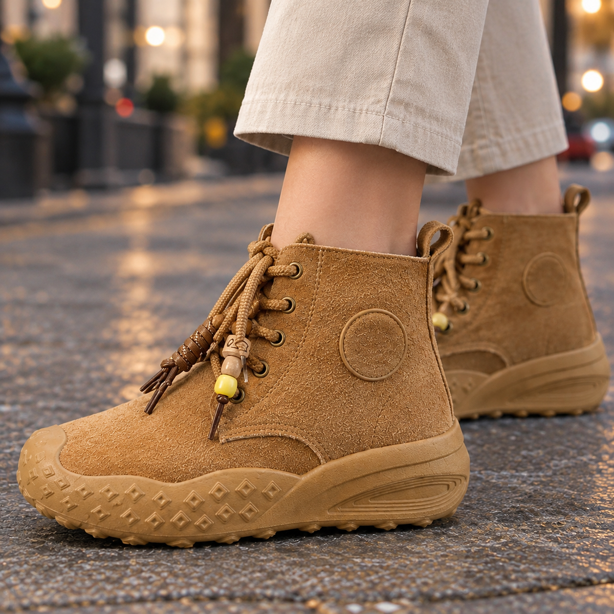 Damen Plateau-Stiefeletten in Lederoptik mit Schnürung