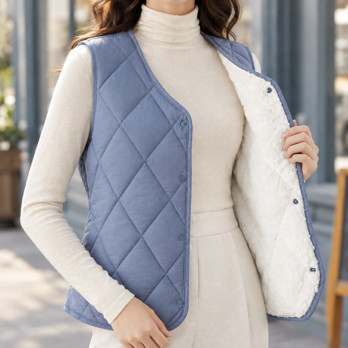 Damen gesteppte Weste Regular Fit Casual ohne Kragen