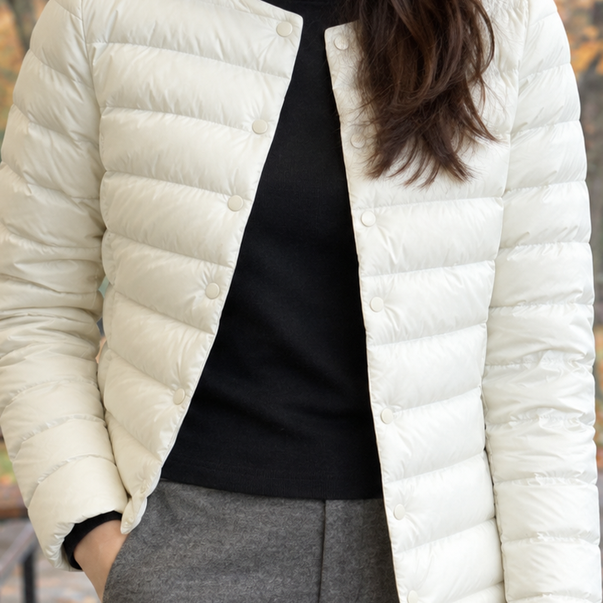 Damen Steppjacke mit Druckknopfverschluss – Slim Fit