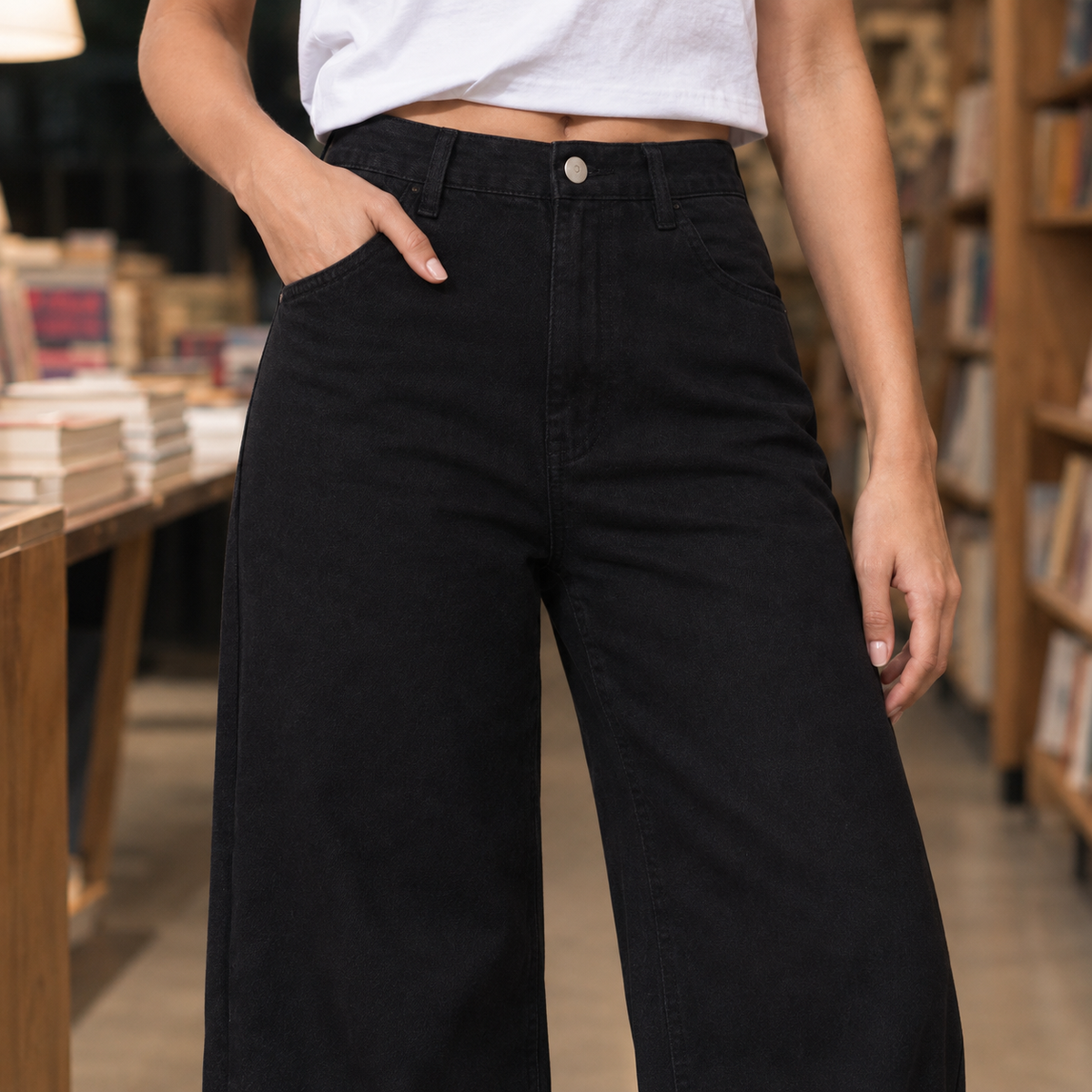 Damen Jeans mit hoher Taille und geräumigem Beinschnitt