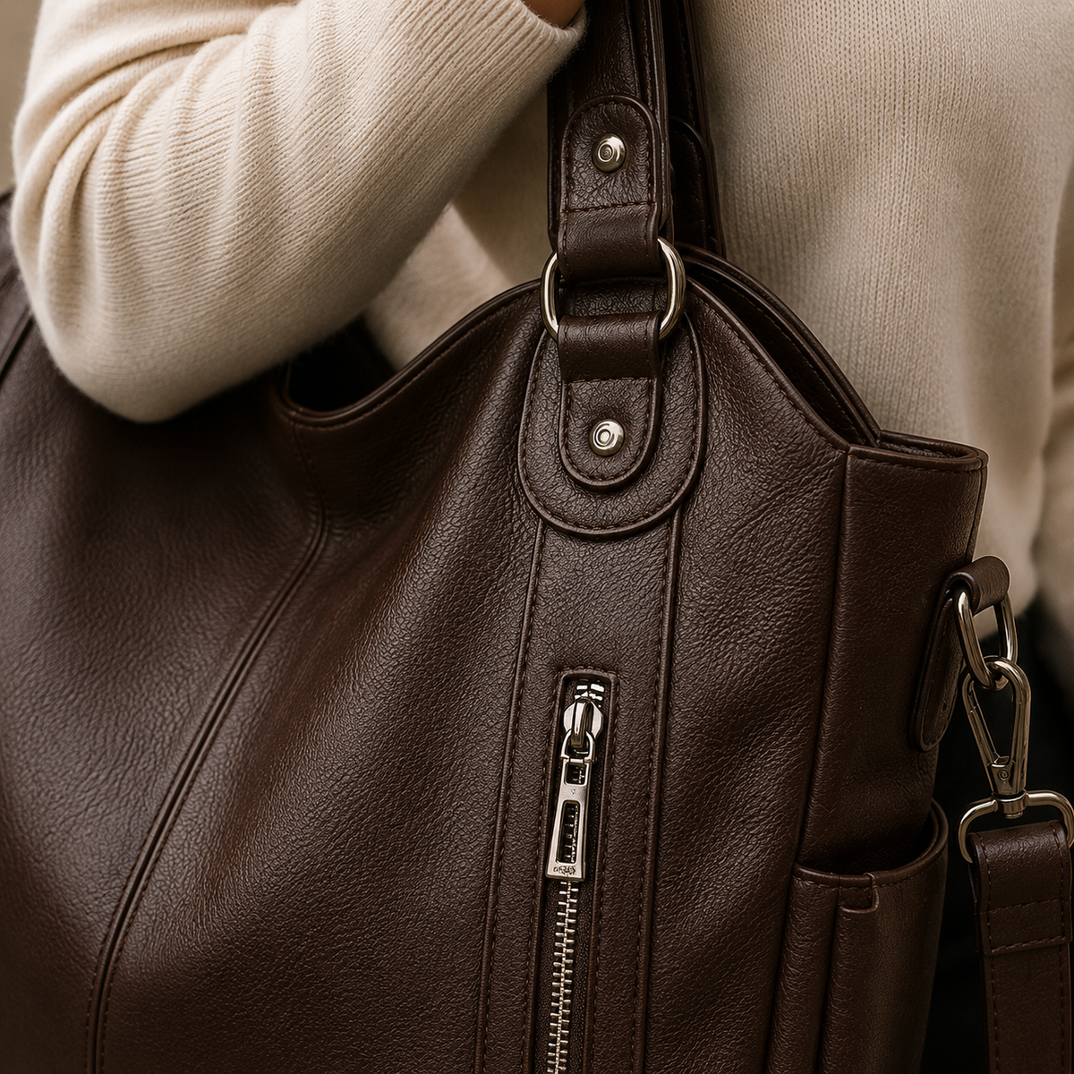 Damen Shopper Farina | Tasche mit Reißverschlusstaschen und Schulterriemen