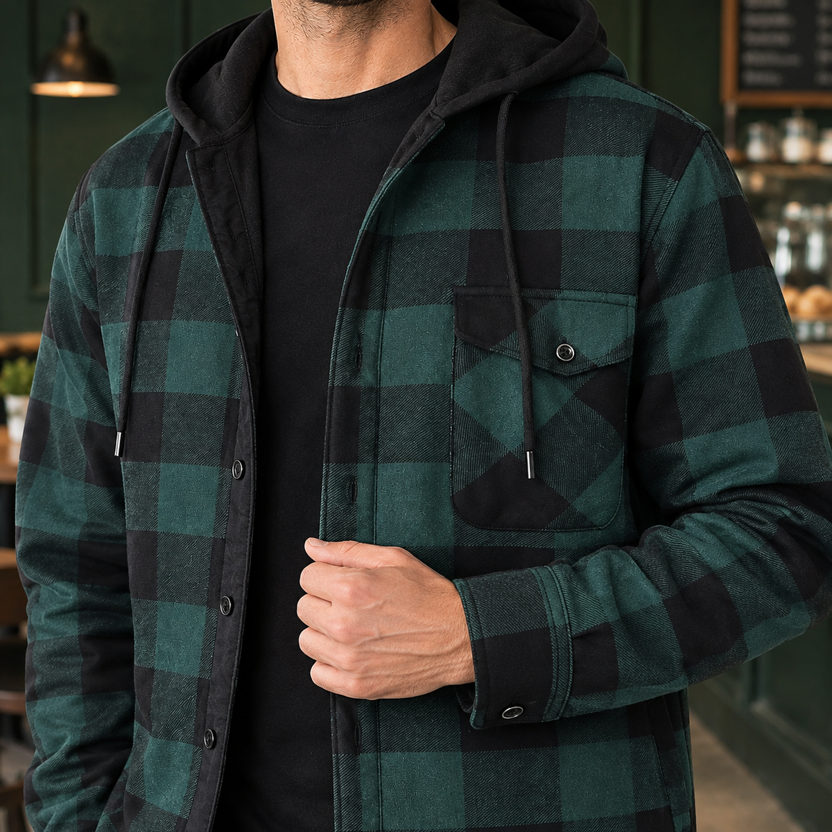 Herren Kapuzenjacke kariert – Regular Fit