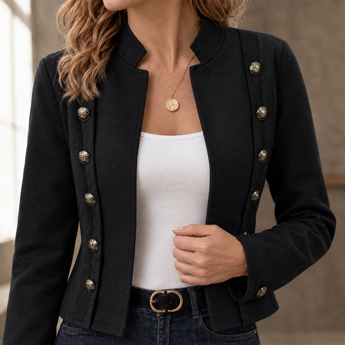Damen Militärjacke mit Stehkragen – Slim Fit