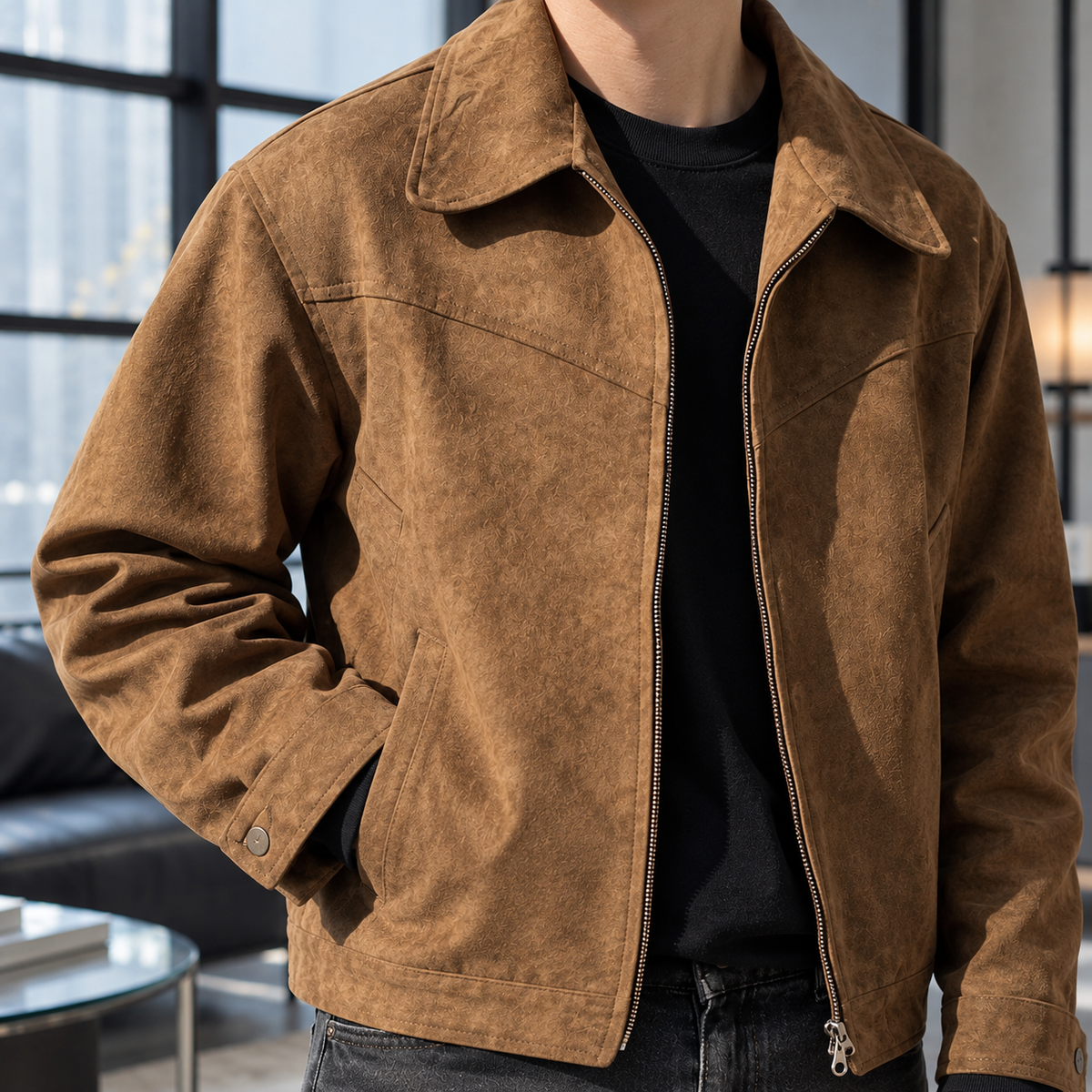 Herren Zip-Jacke kurz – Relaxed Fit, Freizeit