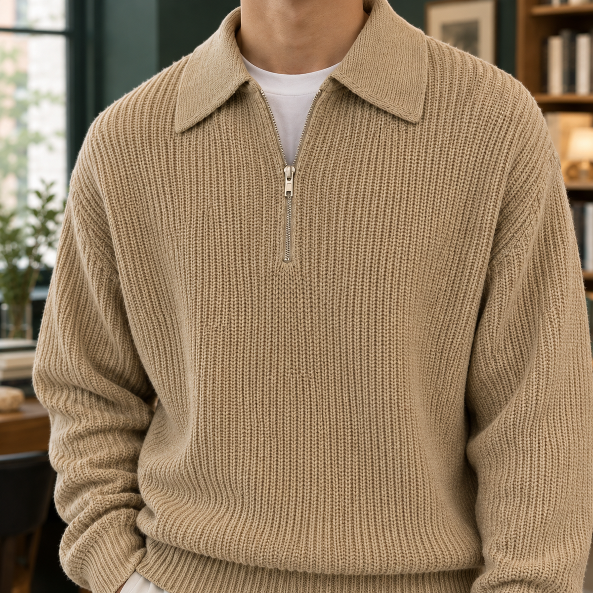 Herren Troyer Pullover mit Reißverschluss – Relaxed Fit