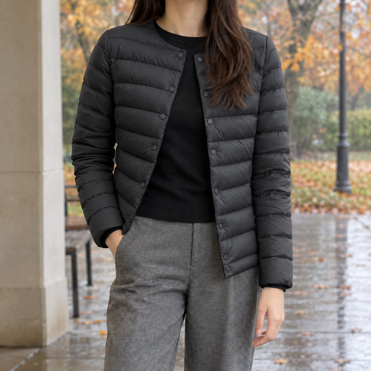 Damen Steppjacke mit Druckknopfverschluss – Slim Fit
