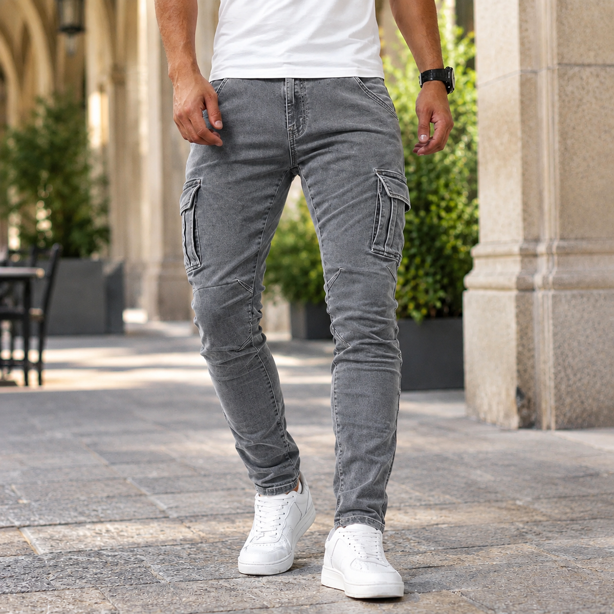Herren Cargo-Jeans mit schmaler Passform