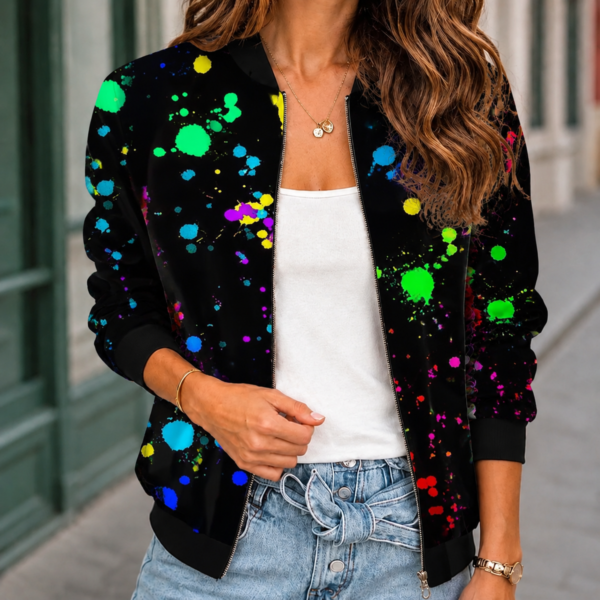 Damen Jacke bedruckt – Relaxed Fit, Freizeit