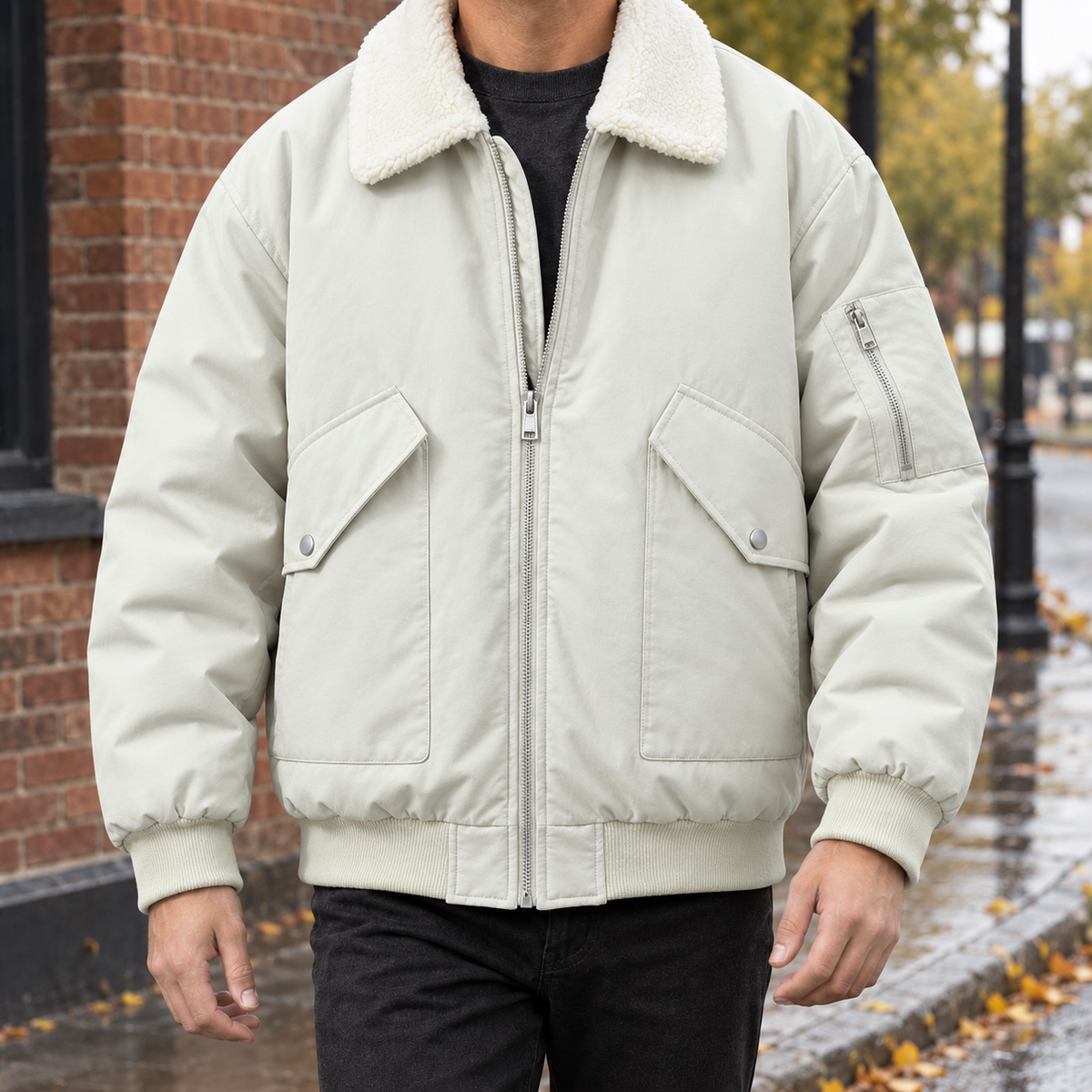 Herren Pilotenjacke mit Kontrastkragen – Regular Fit