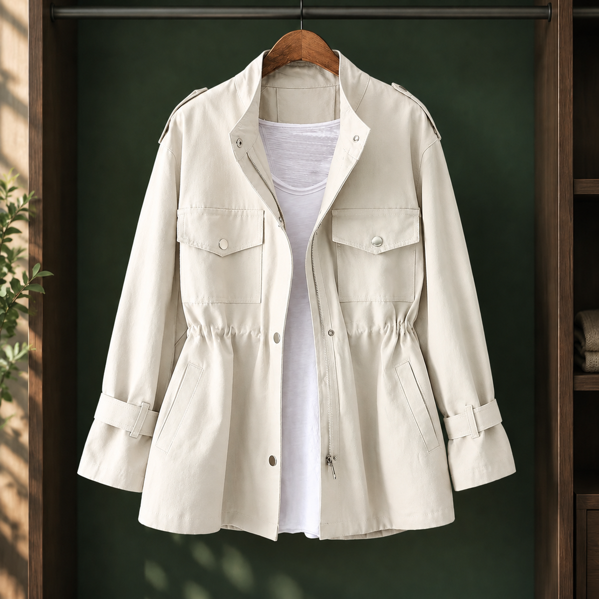 Damen Utility-Jacke Relaxed Fit Casual mit Kordelzugtaille