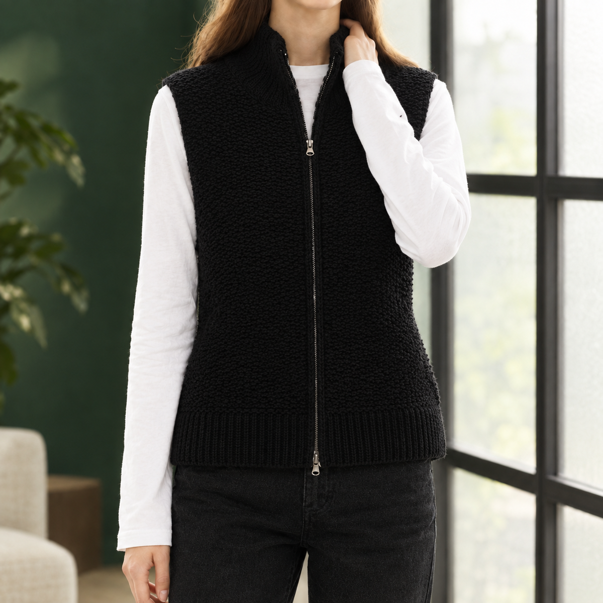 Damen Weste ärmellos mit Stehkragen – Relaxed Fit