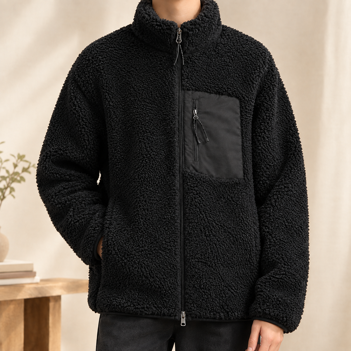 Herren Zip-Jacke strukturiert – Relaxed Fit