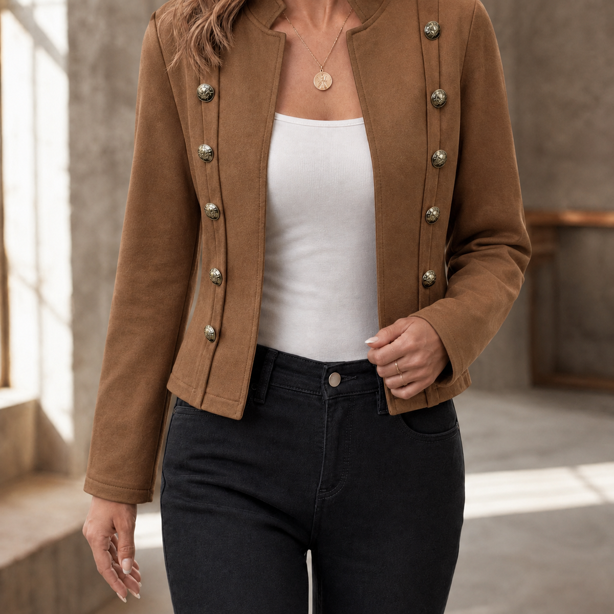 Damen Militärjacke mit Stehkragen – Slim Fit