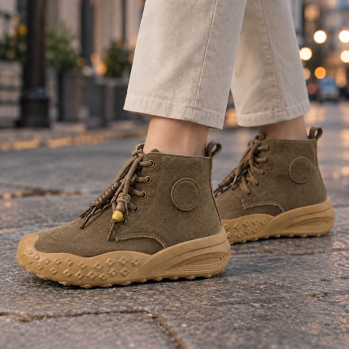 Damen Plateau-Stiefeletten in Lederoptik mit Schnürung