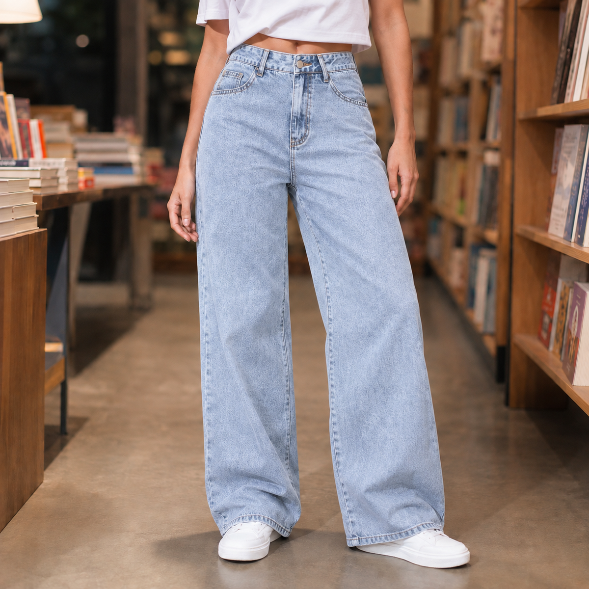 Damen Jeans mit hoher Taille und geräumigem Beinschnitt