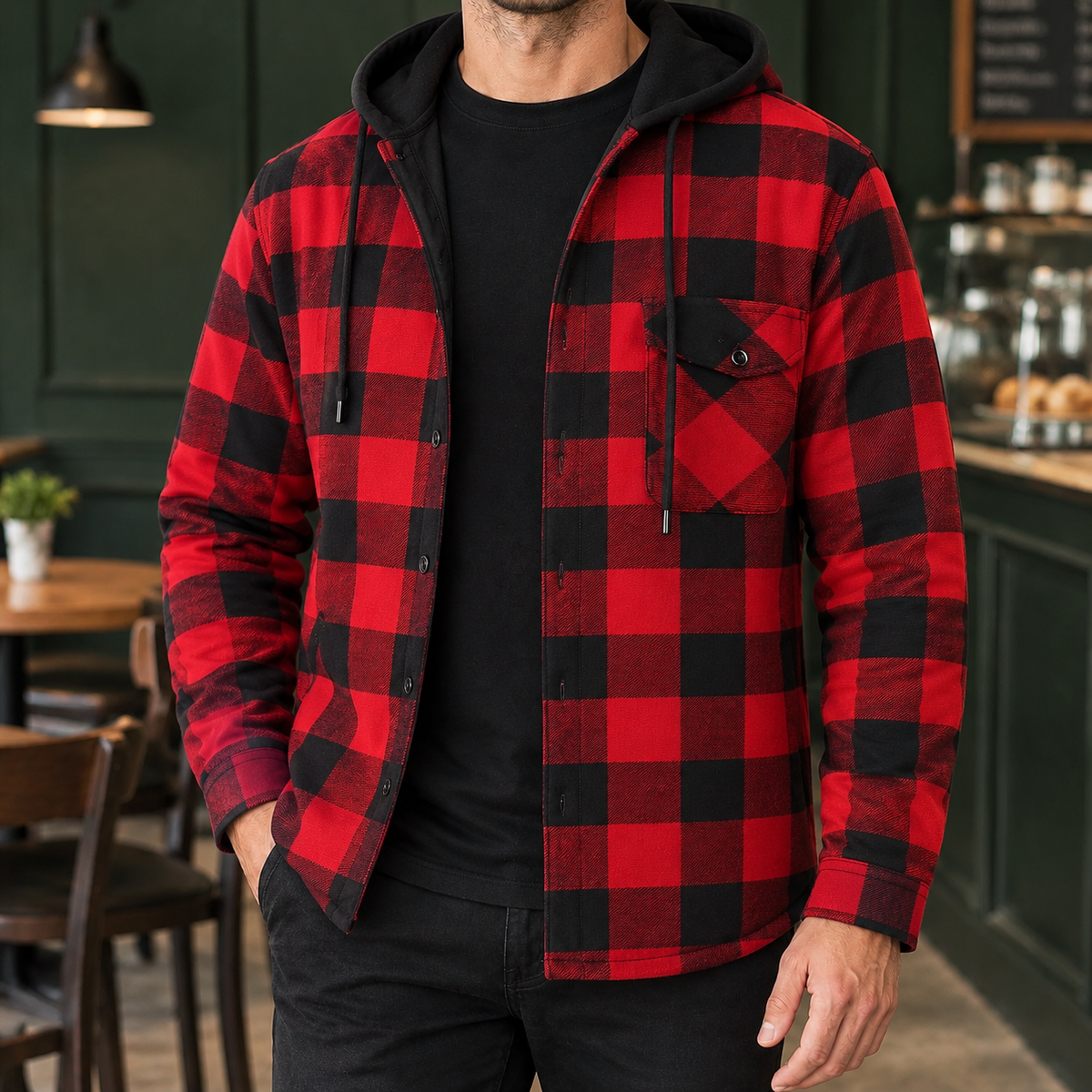 Herren Kapuzenjacke kariert – Regular Fit