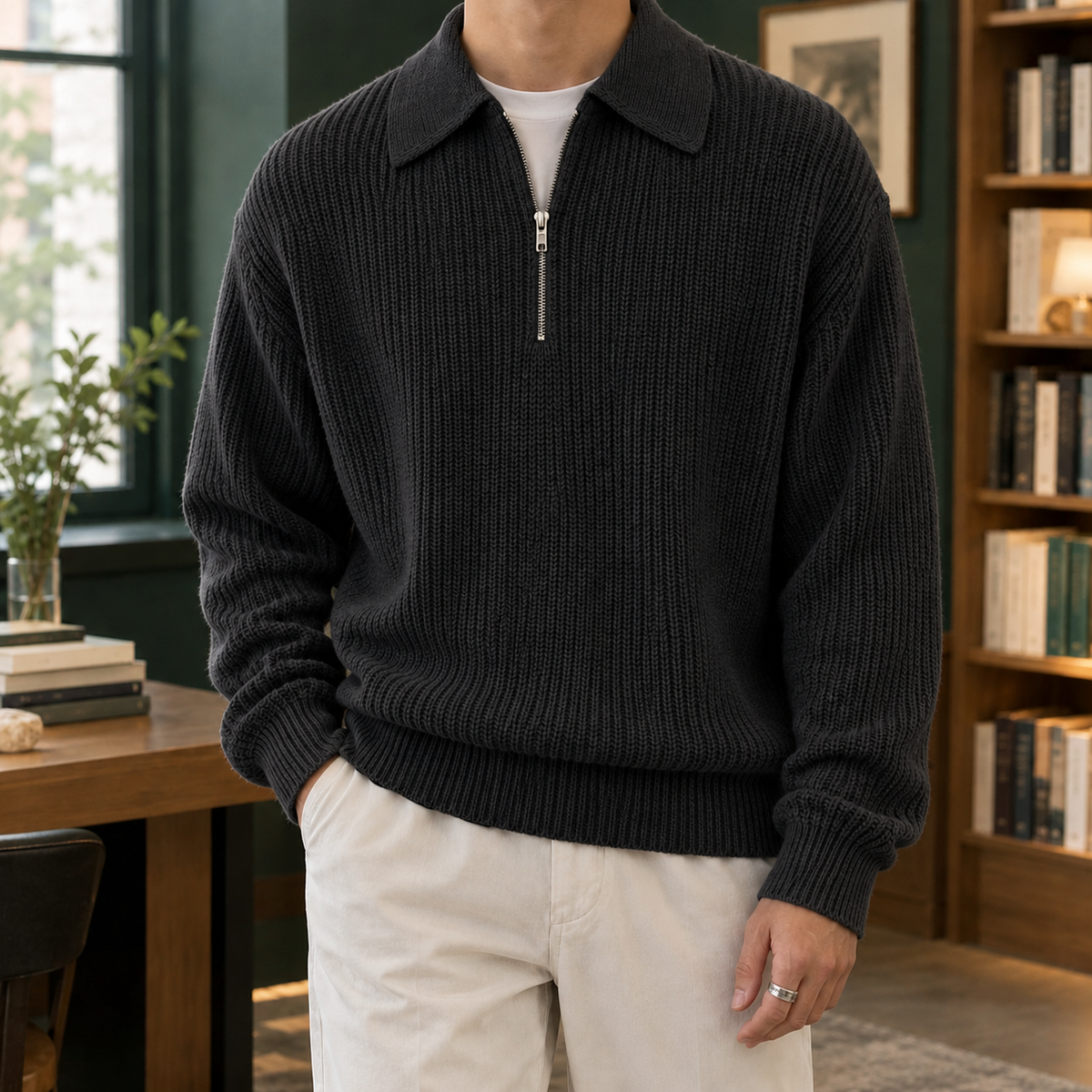 Herren Troyer Pullover mit Reißverschluss – Relaxed Fit