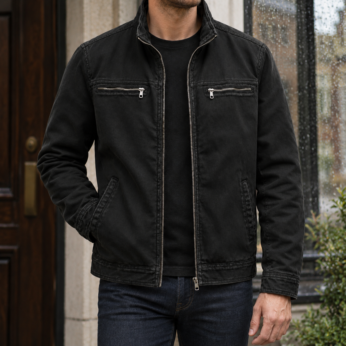Herren Jacke mit Stehkragen & Reißverschluss – Relaxed Fit