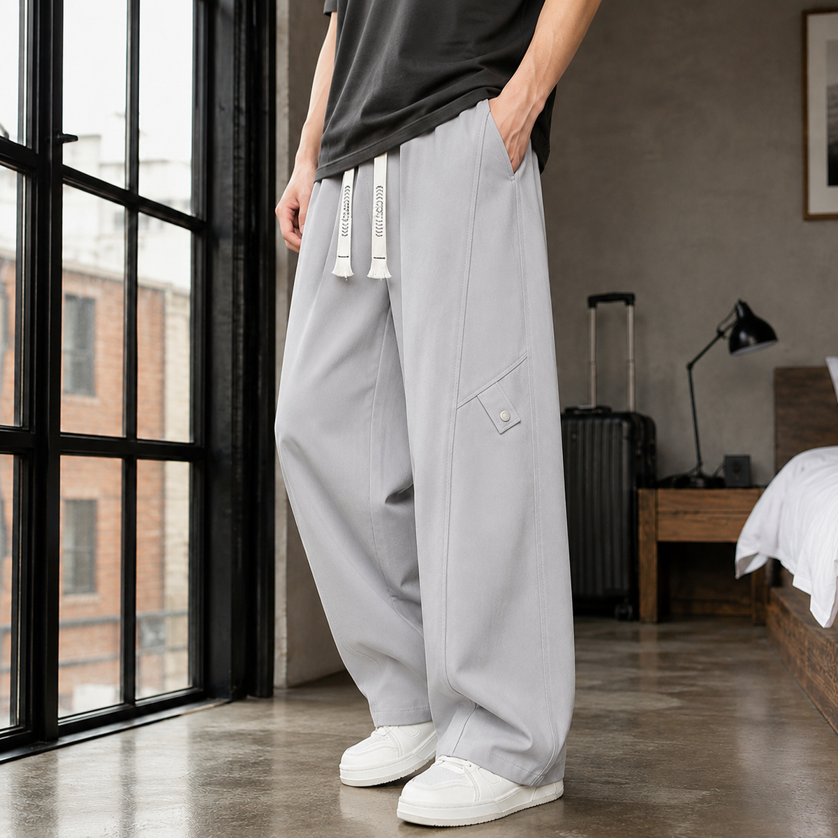 Herren Utility-Hose mit Kordelzugbund in weiter Passform