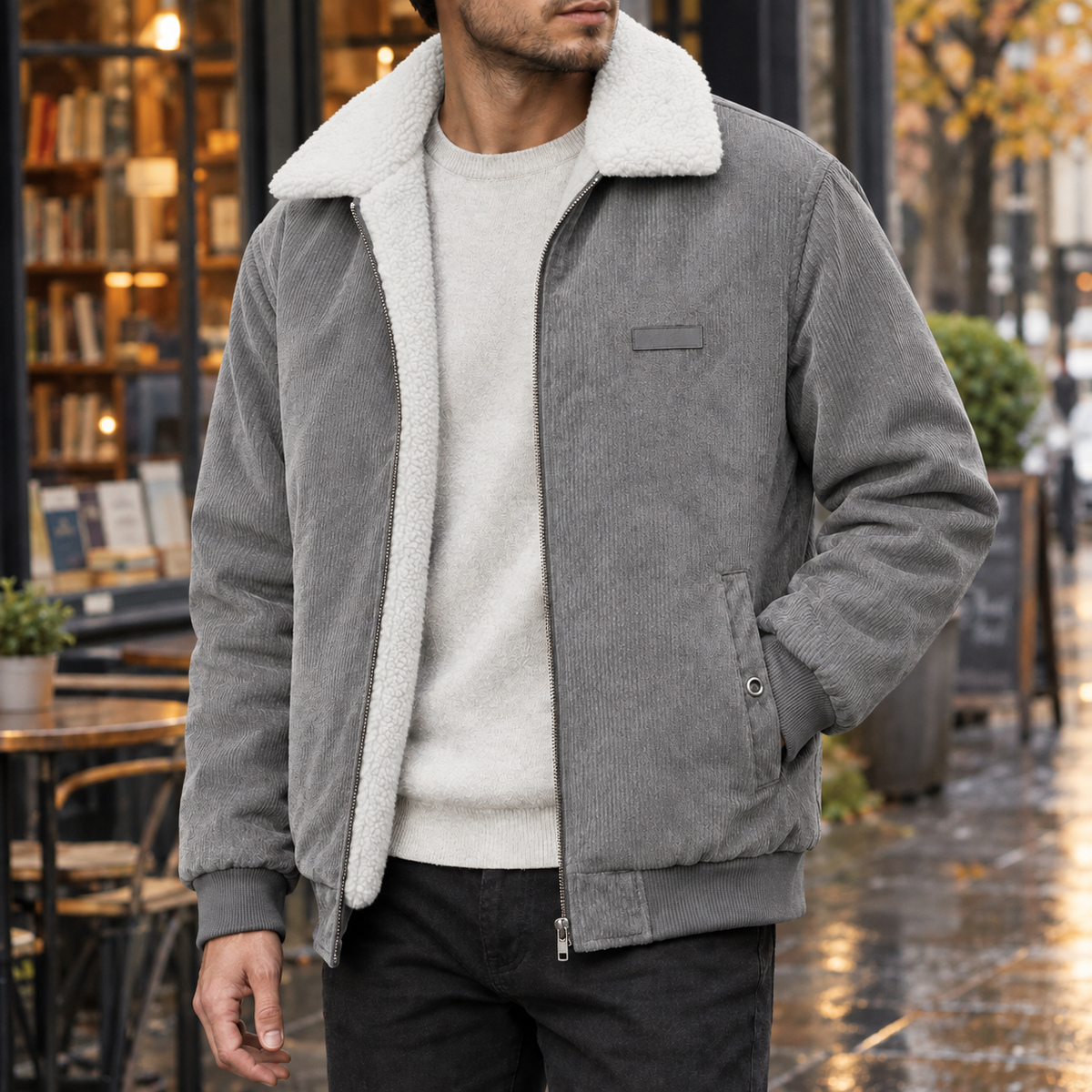 Herren Cordjacke mit Fleece-Futter – Slim Fit