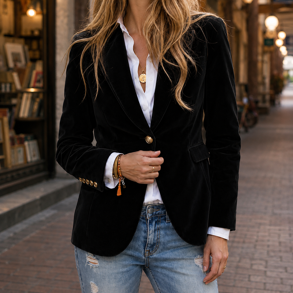 Damen Blazer mit Kerbkragen und Einknopfverschluss
