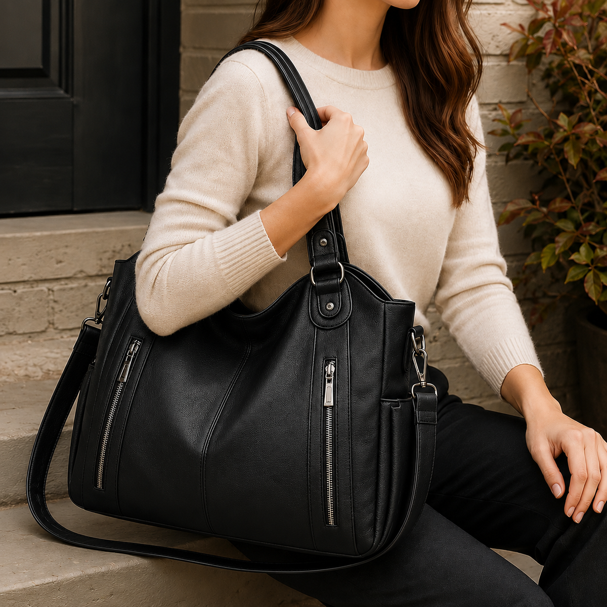 Damen Shopper Farina | Tasche mit Reißverschlusstaschen und Schulterriemen