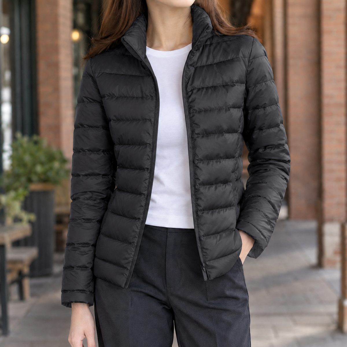 Damen Steppjacke mit Stehkragen und Quersteppung