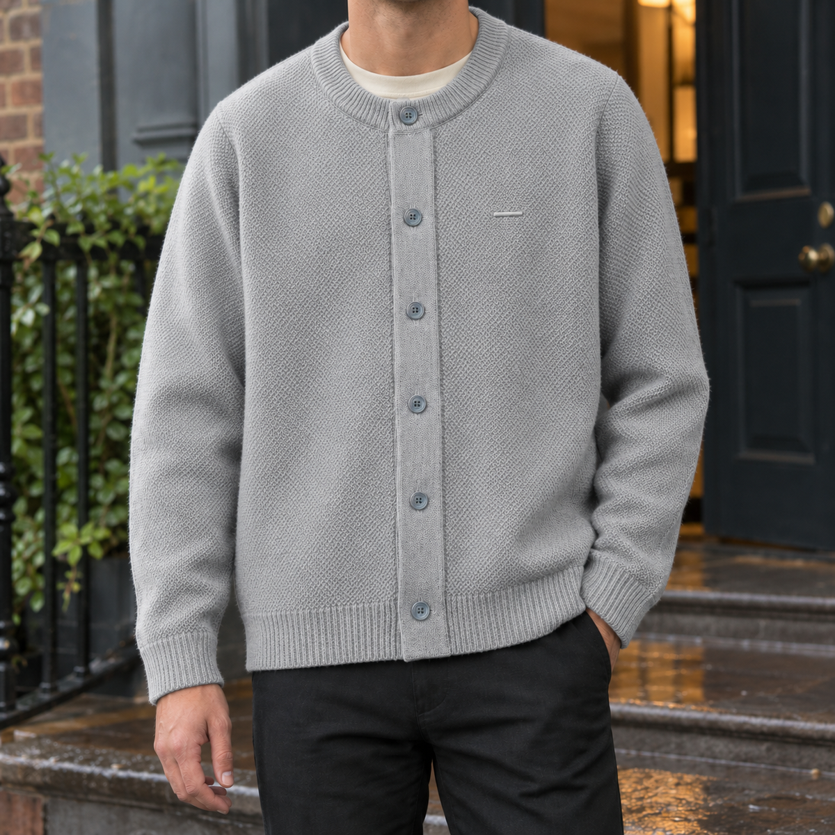 Herren Cardigan strukturiert – Relaxed Fit, Casual
