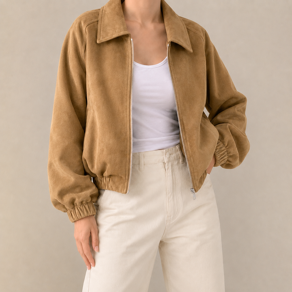 Damen Kunstwildlederjacke Oversize – Casual
